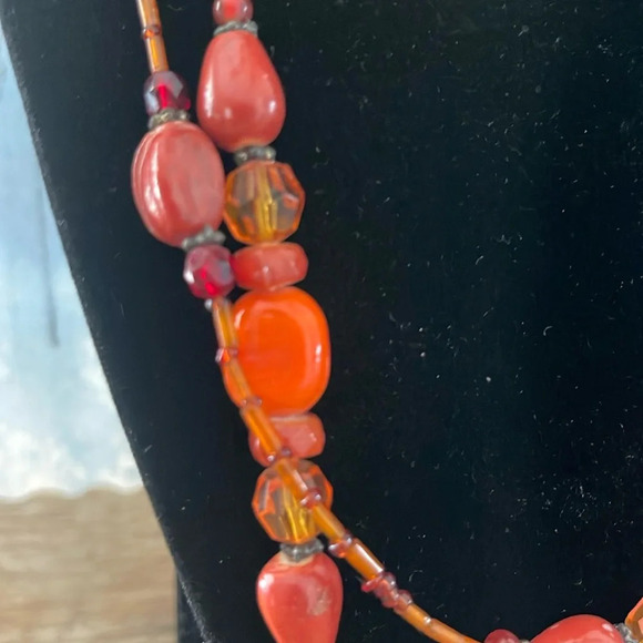 Beaded long necklace glass orange boho casual - Picture 4 of 10